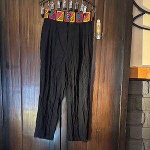 Vintage Black Pants with Colorful Geometric Waistband
